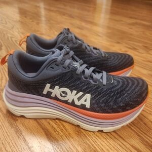 Hoka Athletic Shoes in Gray and Orange